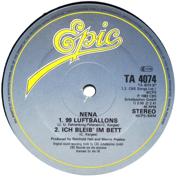 Nena - 99 Red Balloons (Club Mix) | Epic (TA 4074) - 4