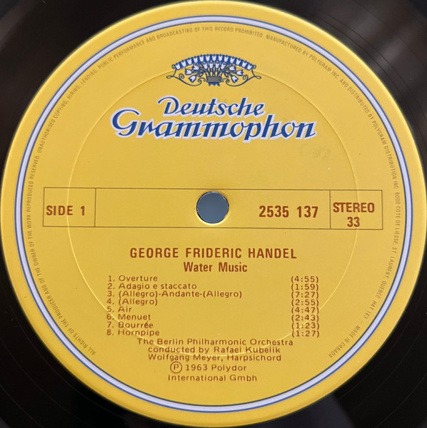 Georg Friedrich Händel –  Berliner Philharmoniker , Rafael Kubelik - Water Music | Deutsche Grammophon (2535 137) - 3