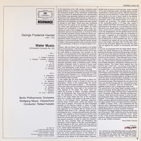 Georg Friedrich Händel –  Berliner Philharmoniker , Rafael Kubelik - Water Music | Deutsche Grammophon (2535 137) - 2