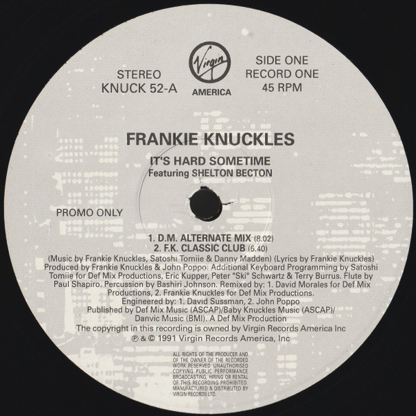 Frankie Knuckles Featuring Shelton Becton - It's Hard Sometime | Virgin America (KNUCK 52) - 3