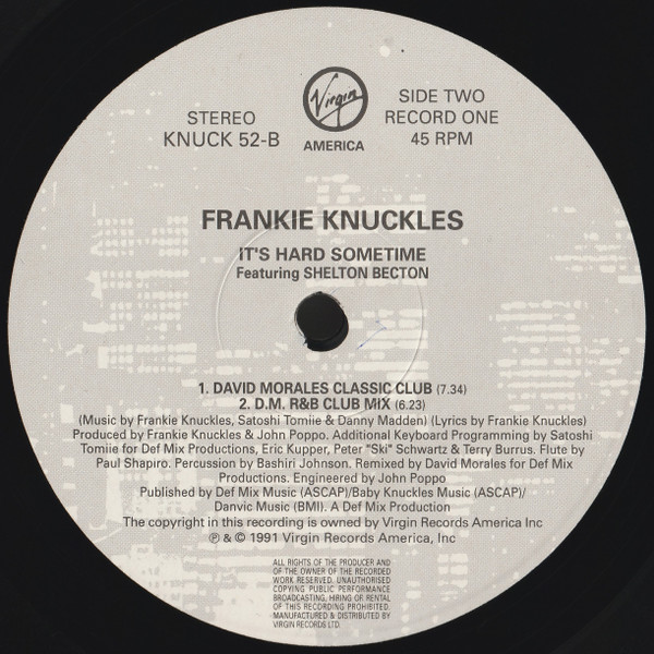 Frankie Knuckles Featuring Shelton Becton - It's Hard Sometime | Virgin America (KNUCK 52) - 4