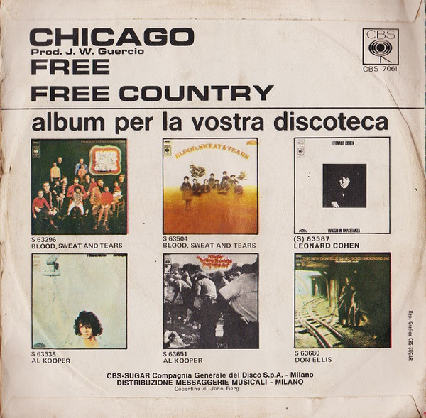 Chicago - Free / Free Country | CBS (CBS 7061) - 2