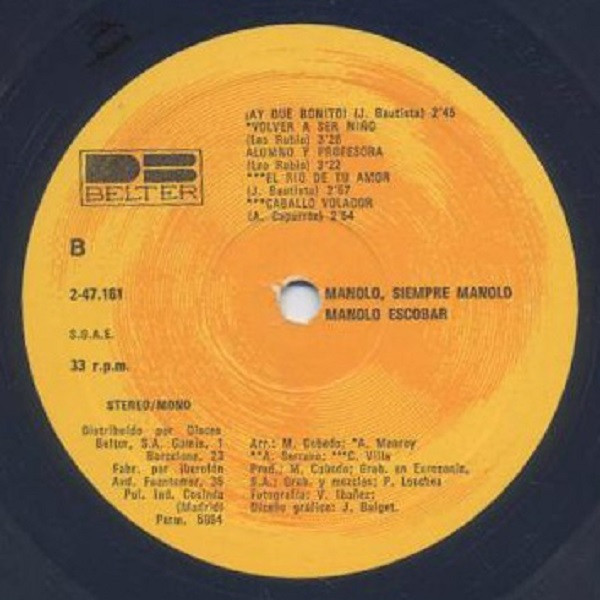 Manolo Escobar - Manolo, Siempre Manolo | DB Belter (2–47.161) - 3
