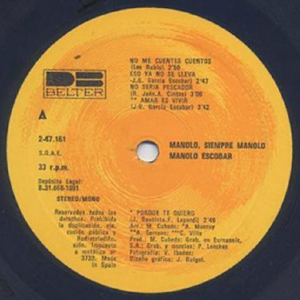 Manolo Escobar - Manolo, Siempre Manolo | DB Belter (2–47.161) - 2