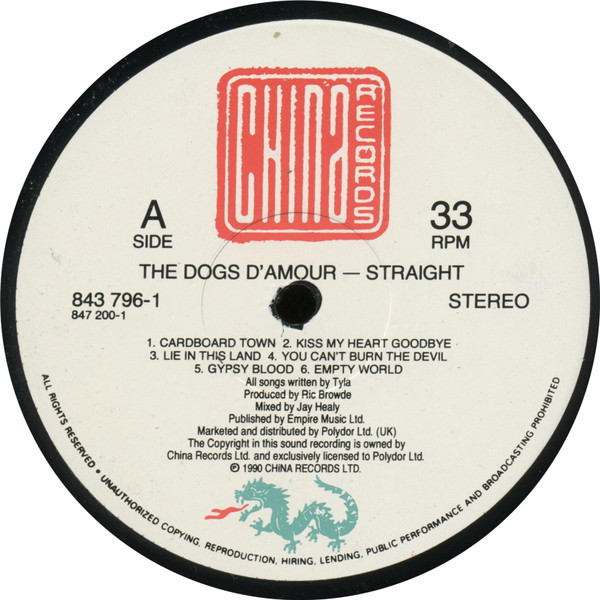 The Dogs D'Amour - Straight | China Records (843796-1) - 2