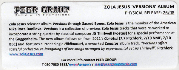Zola Jesus - Versions | Sacred Bones Records (SBR-102) - 3
