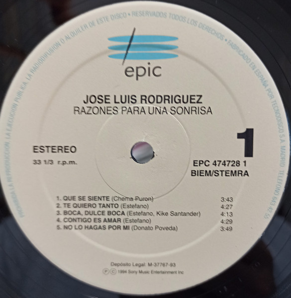 José Luis Rodríguez - Razones Para Una Sonrisa | Epic (EPC 474728 1) - 3