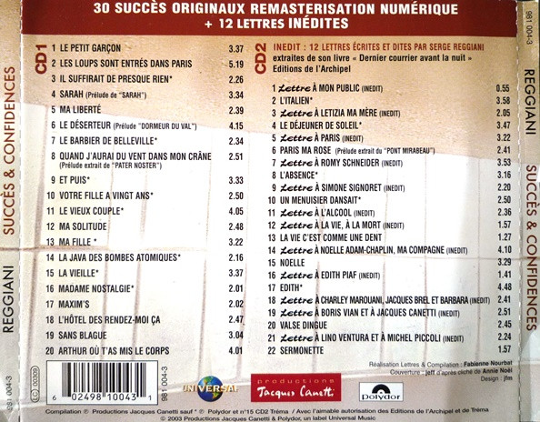 Serge Reggiani - Succès & Confidences | Les Productions Jacques Canetti (981 004-3) - 3