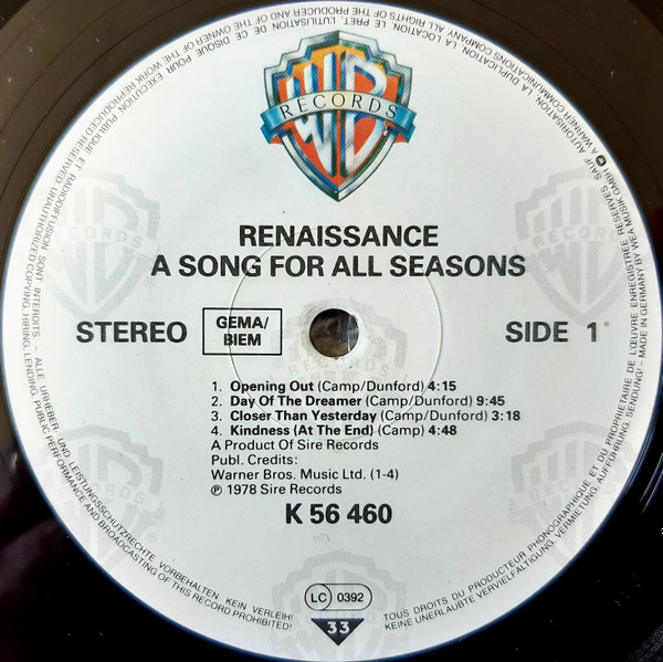 Renaissance - A Song For All Seasons | Warner Bros. Records (WB 56 460) - 4