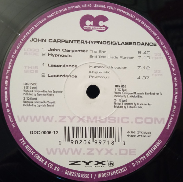 John Carpenter / Hipnosis / Laserdance - Club Classics 06 | ZYX Music (GDC 0006-12) - 3