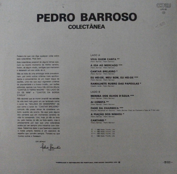 Pedro Barroso - Colectânea | Orfeu (LPP-33) - 2