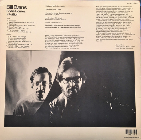 Bill Evans / Eddie Gomez - Intuition | Original Jazz Classics (OJC-470) - 2
