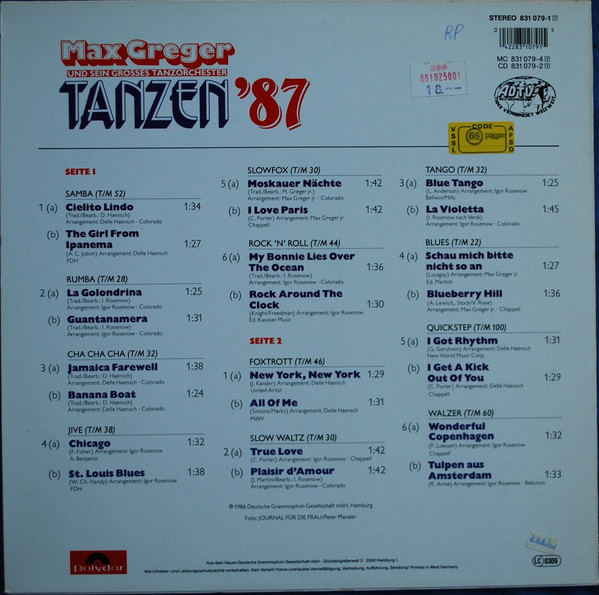 Max Greger und sein großes Tanzorchester - Tanzen '87 | Polydor (831 079-1) - 2