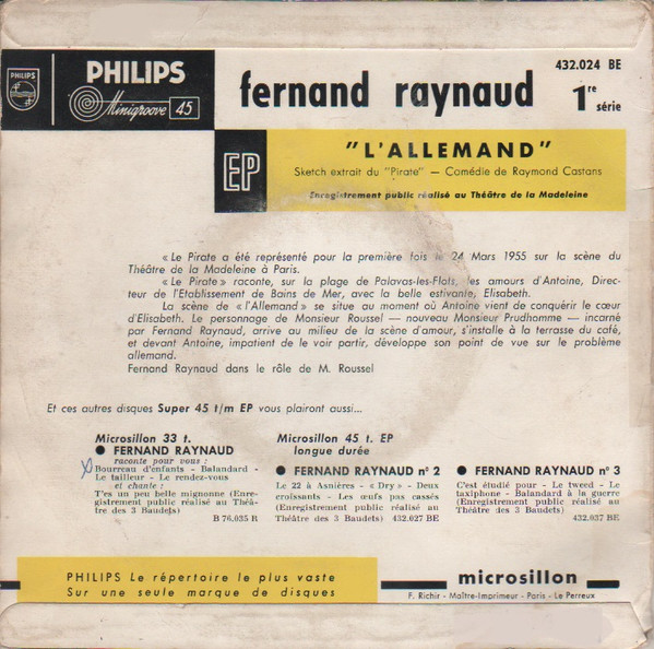 Fernand Raynaud - 1 - L'Allemand | Philips (432.024 BE) - 2