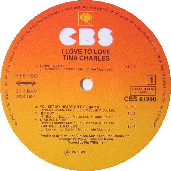 Tina Charles - I Love To Love | CBS (CBS 81290) - 3