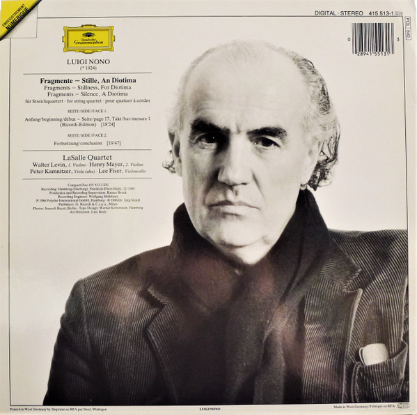 Luigi Nono - LaSalle Quartet - Fragmente – Stille, An Diotima | Deutsche Grammophon (415 513-1) - 2