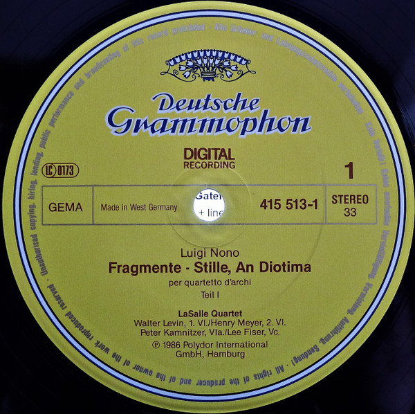 Luigi Nono - LaSalle Quartet - Fragmente – Stille, An Diotima | Deutsche Grammophon (415 513-1) - 3