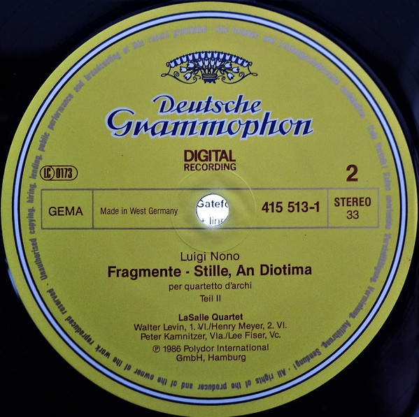 Luigi Nono - LaSalle Quartet - Fragmente – Stille, An Diotima | Deutsche Grammophon (415 513-1) - 4