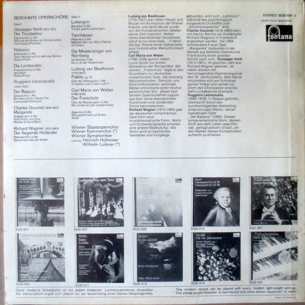 Giuseppe Verdi , Ruggiero Leoncavallo , Charles Gounod , Richard Wagner , Ludwig van Beethoven , Carl Maria von Weber - Berühmte Opernchöre | Fontana (6530 034)