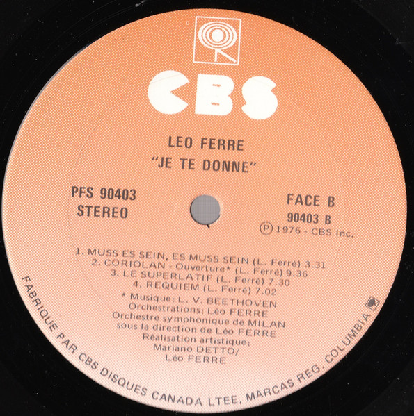 Léo Ferré - Je Te Donne | CBS (PFS 90403) - 4