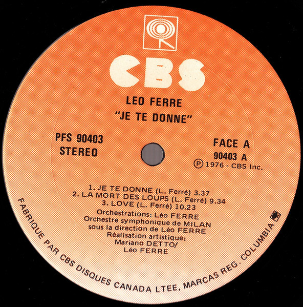Léo Ferré - Je Te Donne | CBS (PFS 90403) - 3