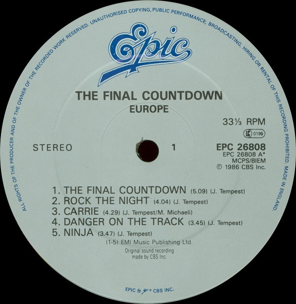 Europe - The Final Countdown | Epic (EPC 26808) - 3