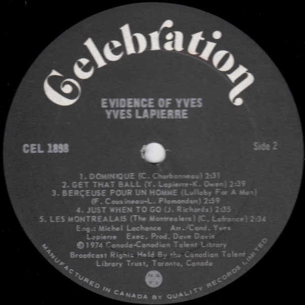 Yves Lapierre - Evidence Of Yves | Celebration (CEL 1898) - 4 Yves Lapierre - Evidence Of Yves | Celebration (CEL 1898) - 4