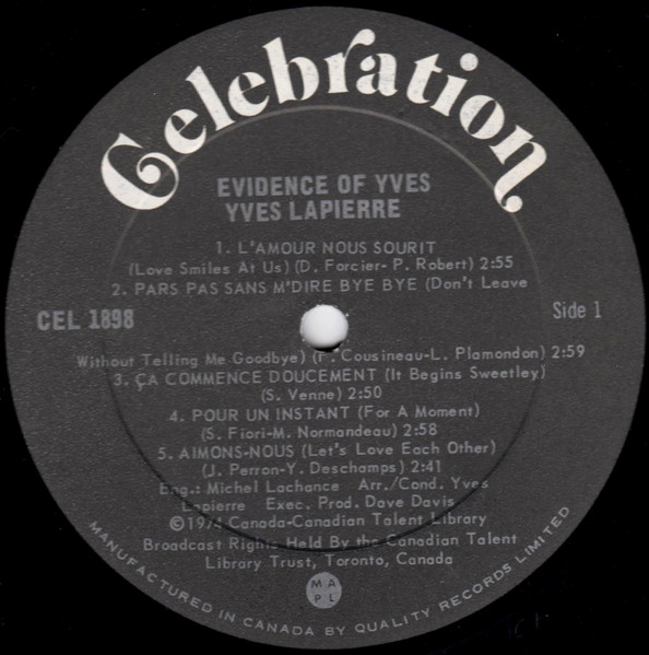 Yves Lapierre - Evidence Of Yves | Celebration (CEL 1898) - 3 Yves Lapierre - Evidence Of Yves | Celebration (CEL 1898) - 3