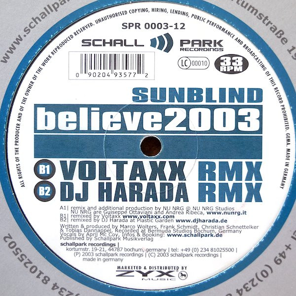 Sunblind - Believe 2003 | Schallpark Recordings (SPR 0003-12) - 2 Sunblind - Believe 2003 | Schallpark Recordings (SPR 0003-12) - 2