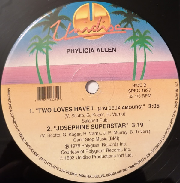 Patrick Juvet / Phylicia Allen - I Love America / Two Loves Have I / Josephine Superstar | Unidisc (SPEC-1627) - 2