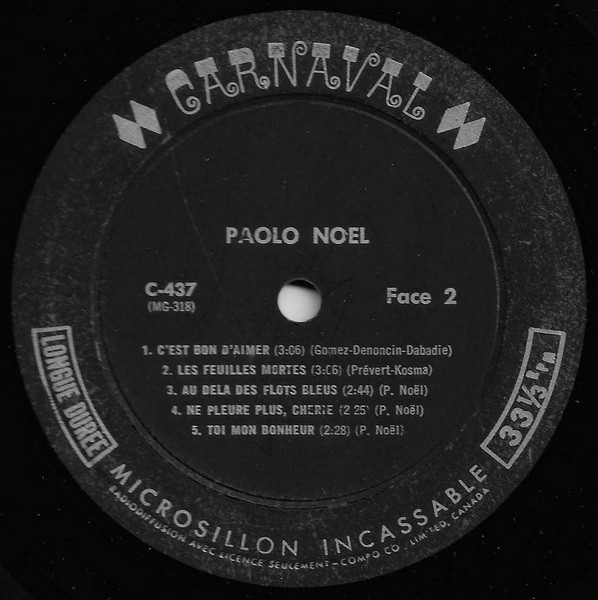 Paolo Noël - Paolo Noël [Vinyl] | Carnaval (C-437) - 4