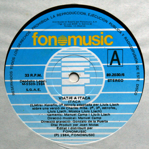 Lluis Llach - Viatge A Itaca | Fonomusic (89.2030/6) - 3 Lluis Llach - Viatge A Itaca | Fonomusic (89.2030/6) - 3