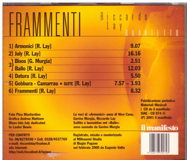 Riccardo Lay Quartet - Frammenti | Il Manifesto (CD 074) - 2 Riccardo Lay Quartet - Frammenti | Il Manifesto (CD 074) - 2