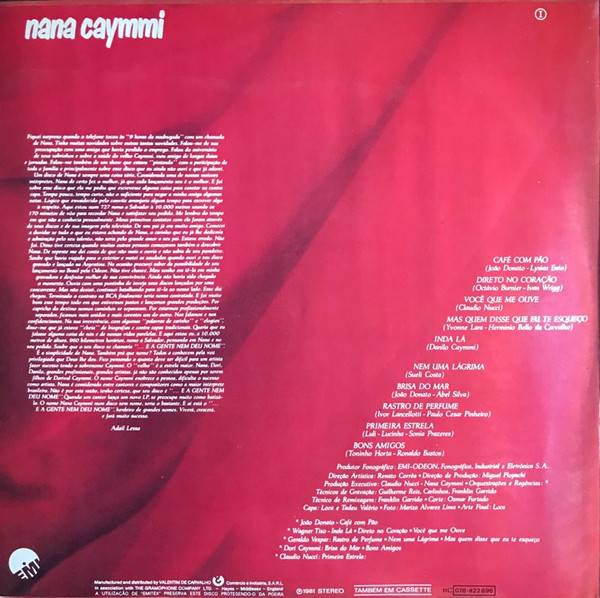 Nana Caymmi - E A Gente Nem Deu Nome | EMI (11C 078-422896) - 2