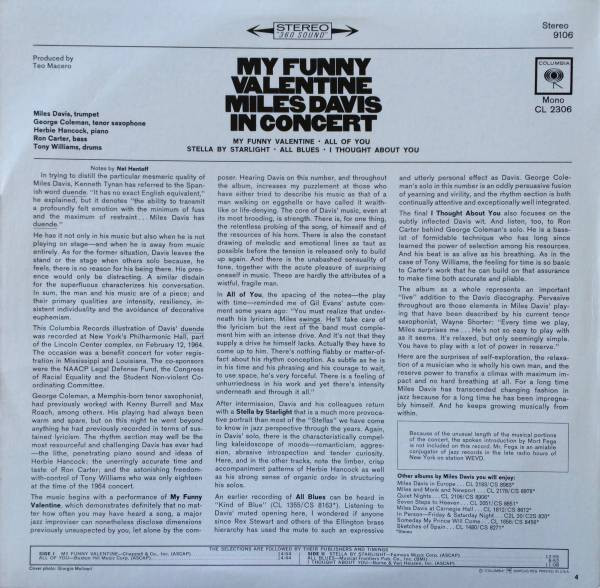 Miles Davis - My Funny Valentine - Miles Davis In Concert | Columbia (PC 9106) - 2 Miles Davis - My Funny Valentine - Miles Davis In Concert | Columbia (PC 9106) - 2