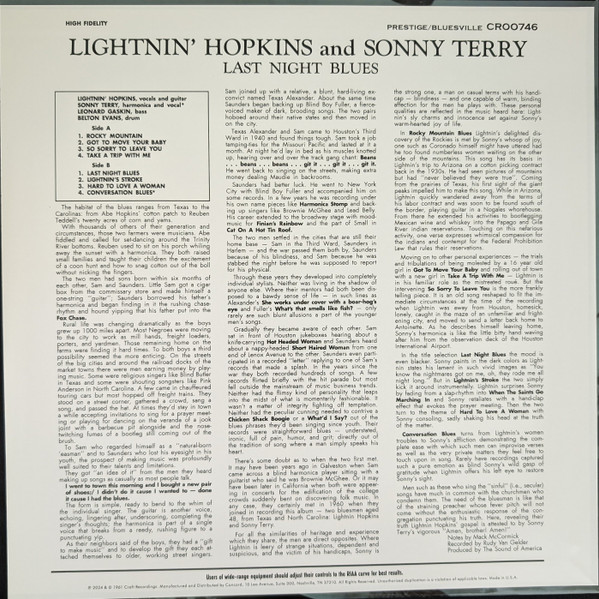 Lightnin' Hopkins With Sonny Terry - Last Night Blues | Craft Recordings (CR00746) - 4