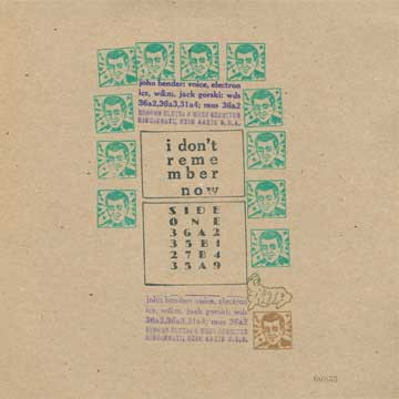 John Bender - I Don't Remember Now / I Don't Want To Talk About It | Record Sluts (RS 001)