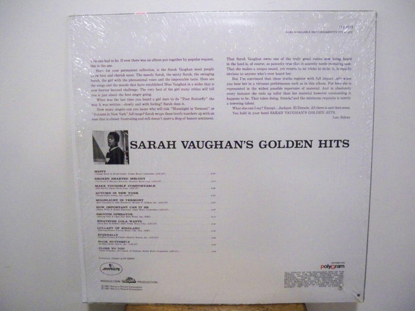 Sarah Vaughan - Sarah Vaughan's Golden Hits | Mercury (PTV-1012) - 3