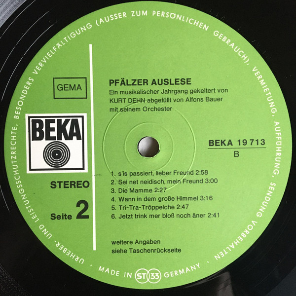 Kurt Dehn , Alfons Bauer Mit Seinem Orchester - Pfälzer Auslese | Beka (BEKA 19 713) - 4 Kurt Dehn , Alfons Bauer Mit Seinem Orchester - Pfälzer Auslese | Beka (BEKA 19 713) - 4