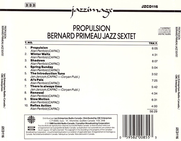 Bernard Primeau Jazz Sextet - Propulsion | CBC Records (JZCD116) - 2 Bernard Primeau Jazz Sextet - Propulsion | CBC Records (JZCD116) - 2
