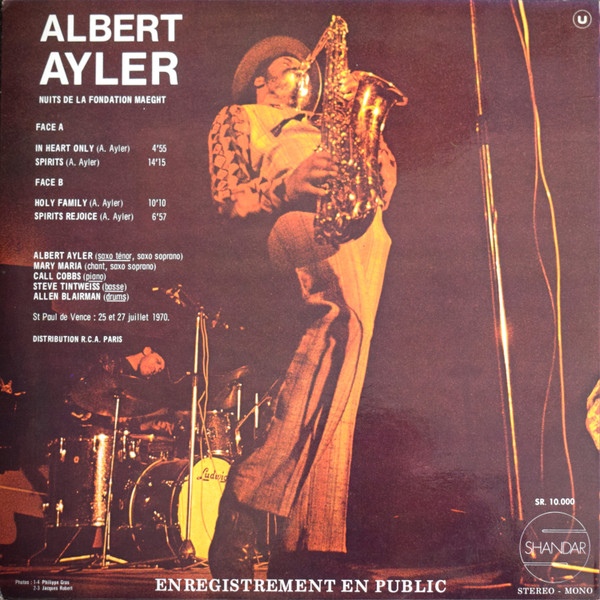 Albert Ayler - Nuits De La Fondation Maeght Volume 1 | Shandar (SR 10 000) - 4