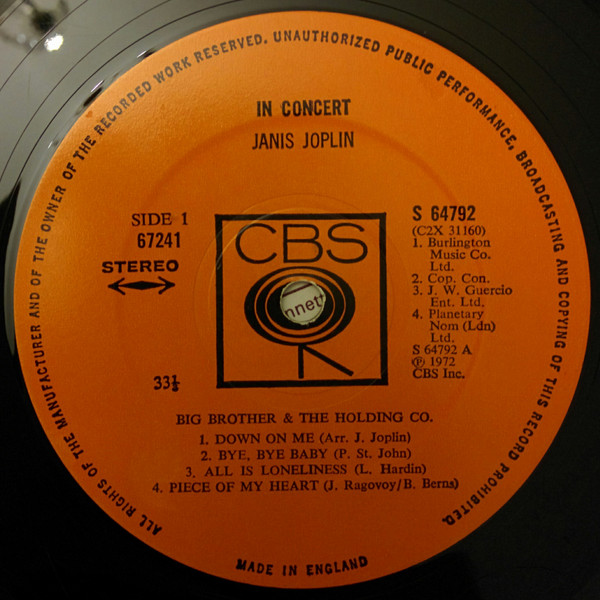 Janis Joplin - Joplin In Concert | CBS (67241) - 4