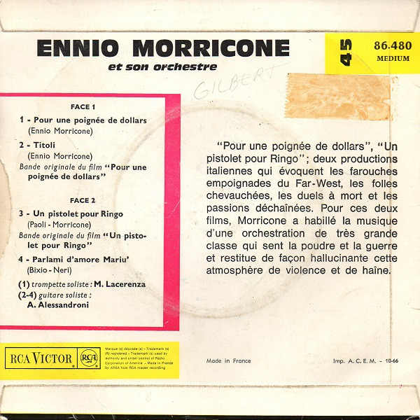 The Ennio Morricone Orchestra - Pour Une Poignée De Dolllars | RCA Victor (86.480 M) - 2