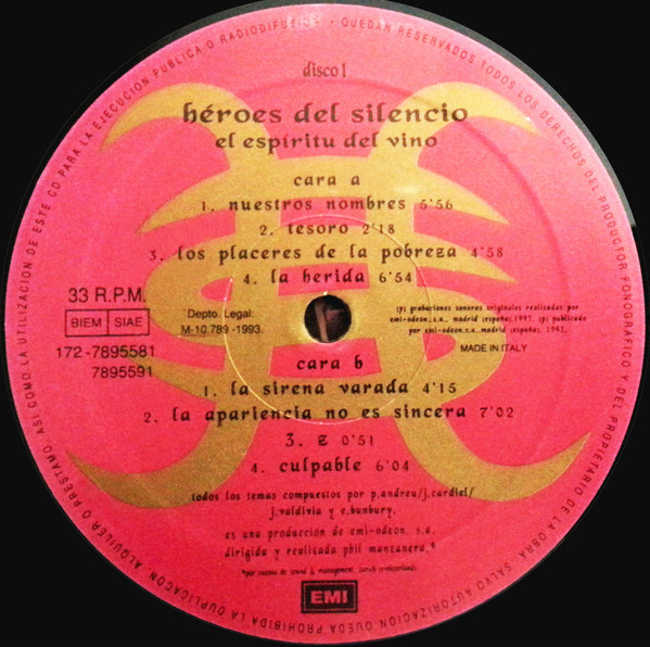 Héroes Del Silencio - El Espiritu Del Vino | EMI (0777 7 89558 1 8) - 3 Héroes Del Silencio - El Espiritu Del Vino | EMI (0777 7 89558 1 8) - 3