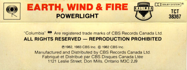 Earth, Wind & Fire - Powerlight | CBS (TCT 38367) - 2