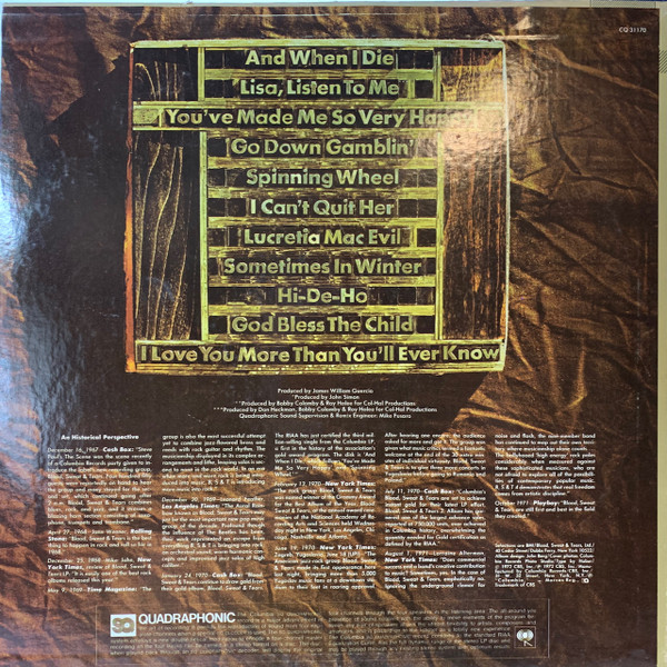 Blood, Sweat And Tears - Blood, Sweat & Tears Greatest Hits | Columbia (CQ 31170) - 2