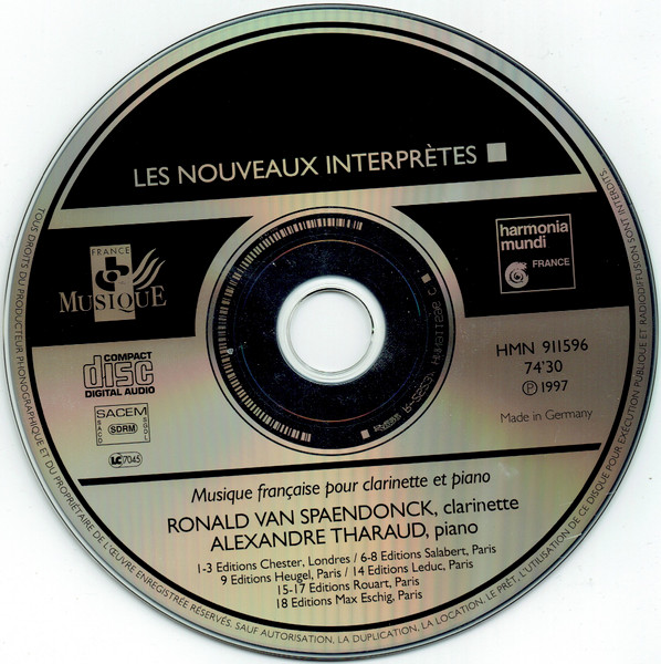 Ronald Van Spaendonck , Alexandre Tharaud - Musique Française Pour Clarinette Et Piano | Harmonia Mundi s.a. (HMN 911596) - 3