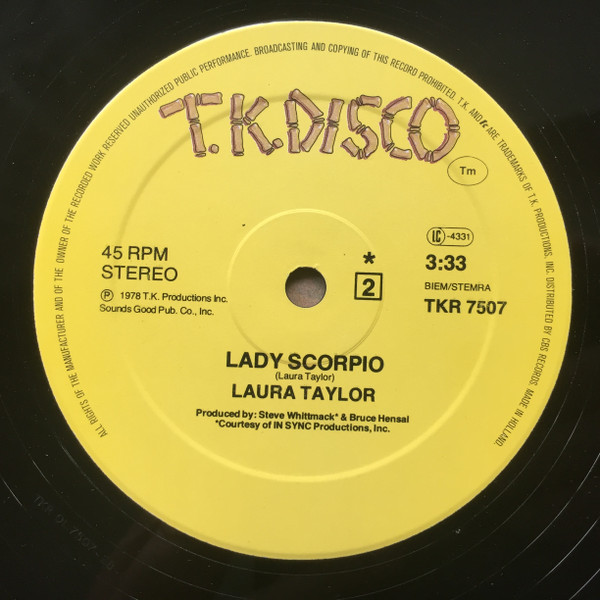 Laura Taylor - Dancin' In My Feet (Theme From Disco Magic) / Lady Scorpio | T.K. Disco (TKR 7507) - 4 Laura Taylor - Dancin' In My Feet (Theme From Disco Magic) / Lady Scorpio | T.K. Disco (TKR 7507) - 4