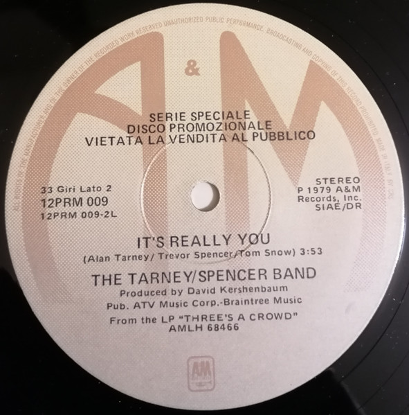 The Tarney/Spencer Band - Cathy's Clown / It's Really You | A&M Records (12PRM 009) - 3