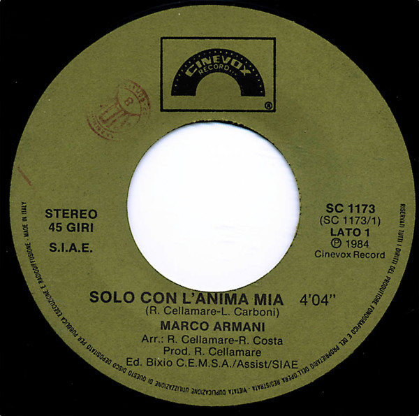Marco Armani - Solo Con L'Anima Mia | Cinevox Record (SC 1173) - 3